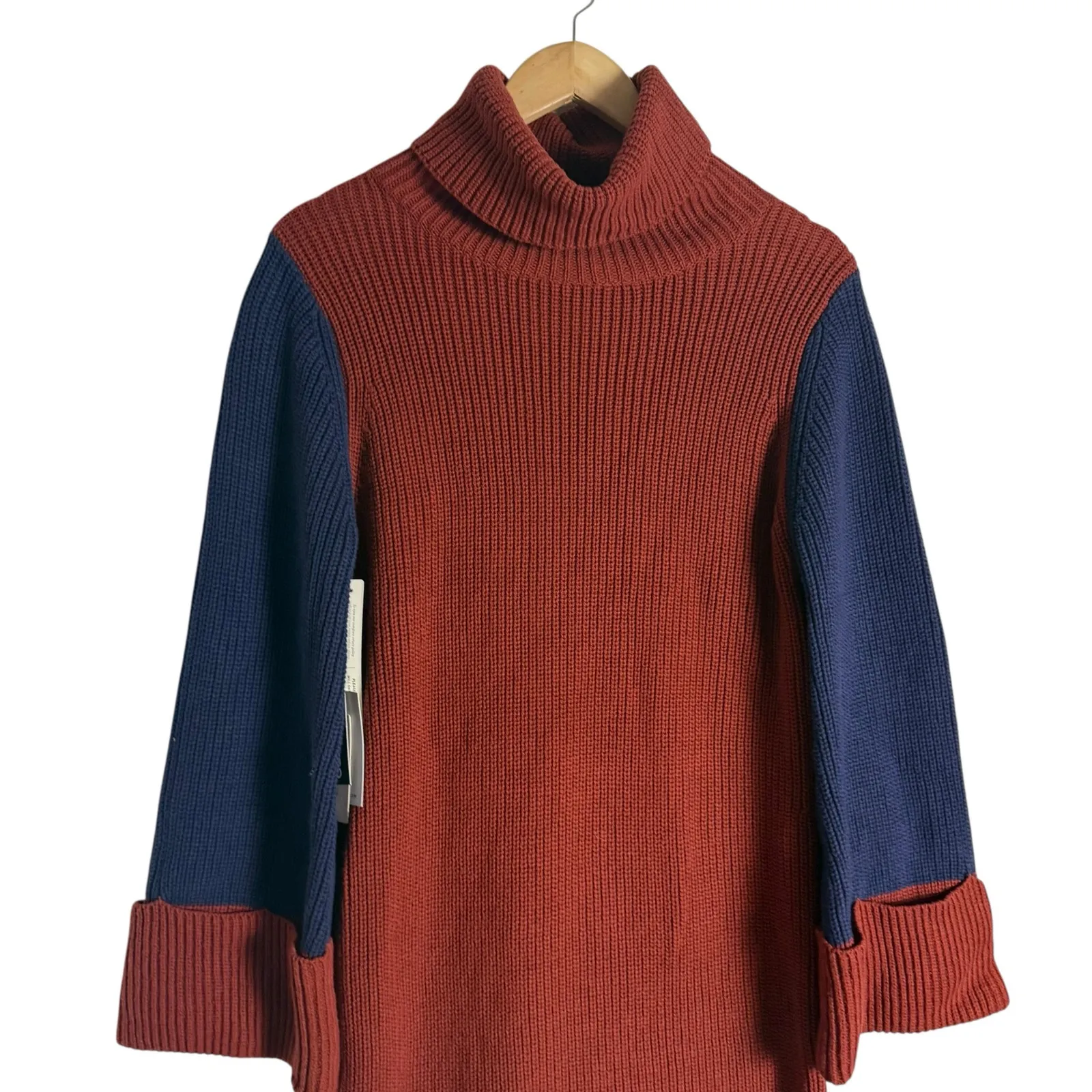Callahan Duffy Red Navy Ribbed Colorblock Turtleneck Sweater Dress XS - Image 5