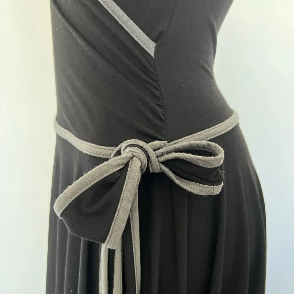 Cherish Black Midi Dress with gray Trim flowy SMALL NEW - Image 5