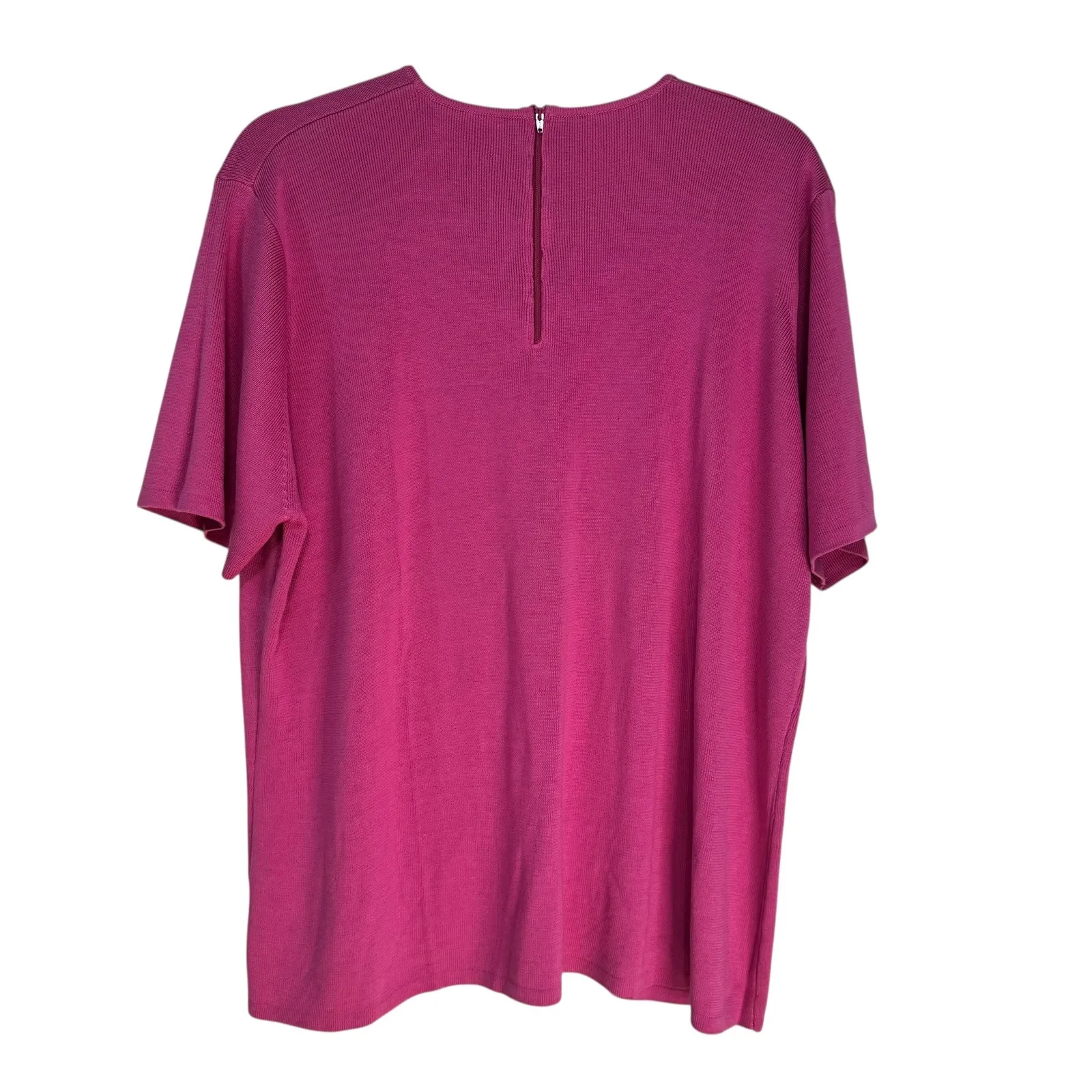 Hot Pink Rhinestone Embellished Knit Top Short Sleeve Zipper Back Women's Plus Size XXL - Image 5