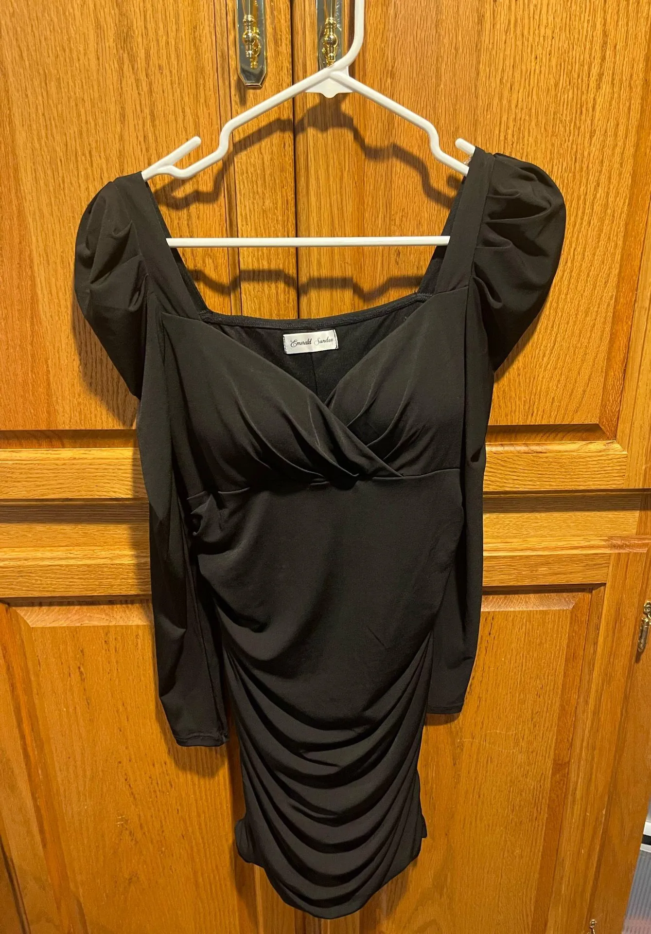 Black ruched sleeve dress - Image 2