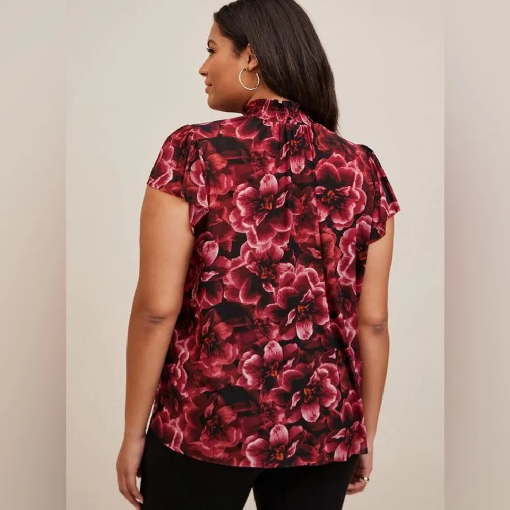 Torrid Sheer Stretch Mesh Smocked Neck Flutter Sleeve Top Blouse 4 4X - Image 5