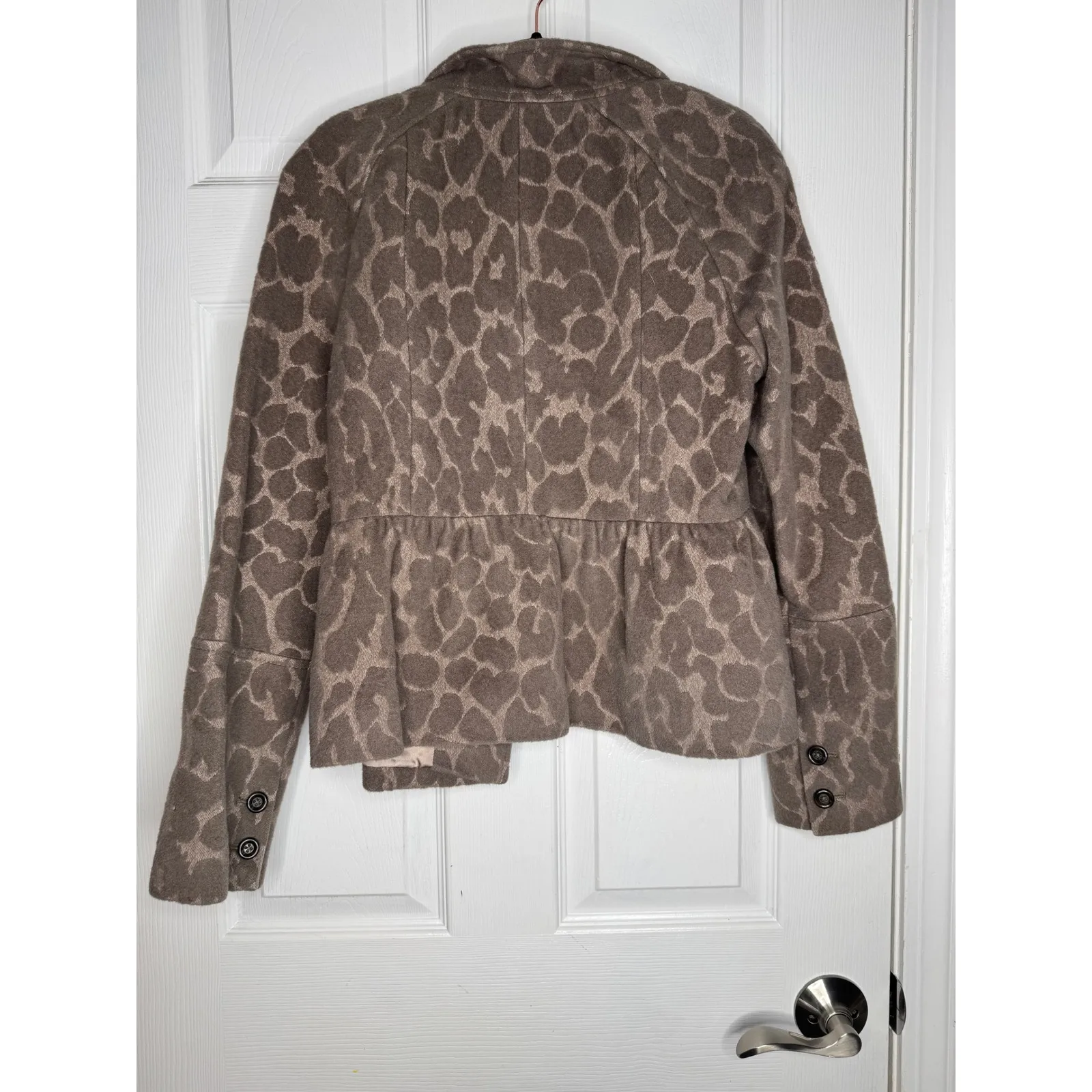 Rebecca Taylor Taupe Tan Leopard Print Wool/Angora Blend Peplum Jacket Size 4 - Image 2