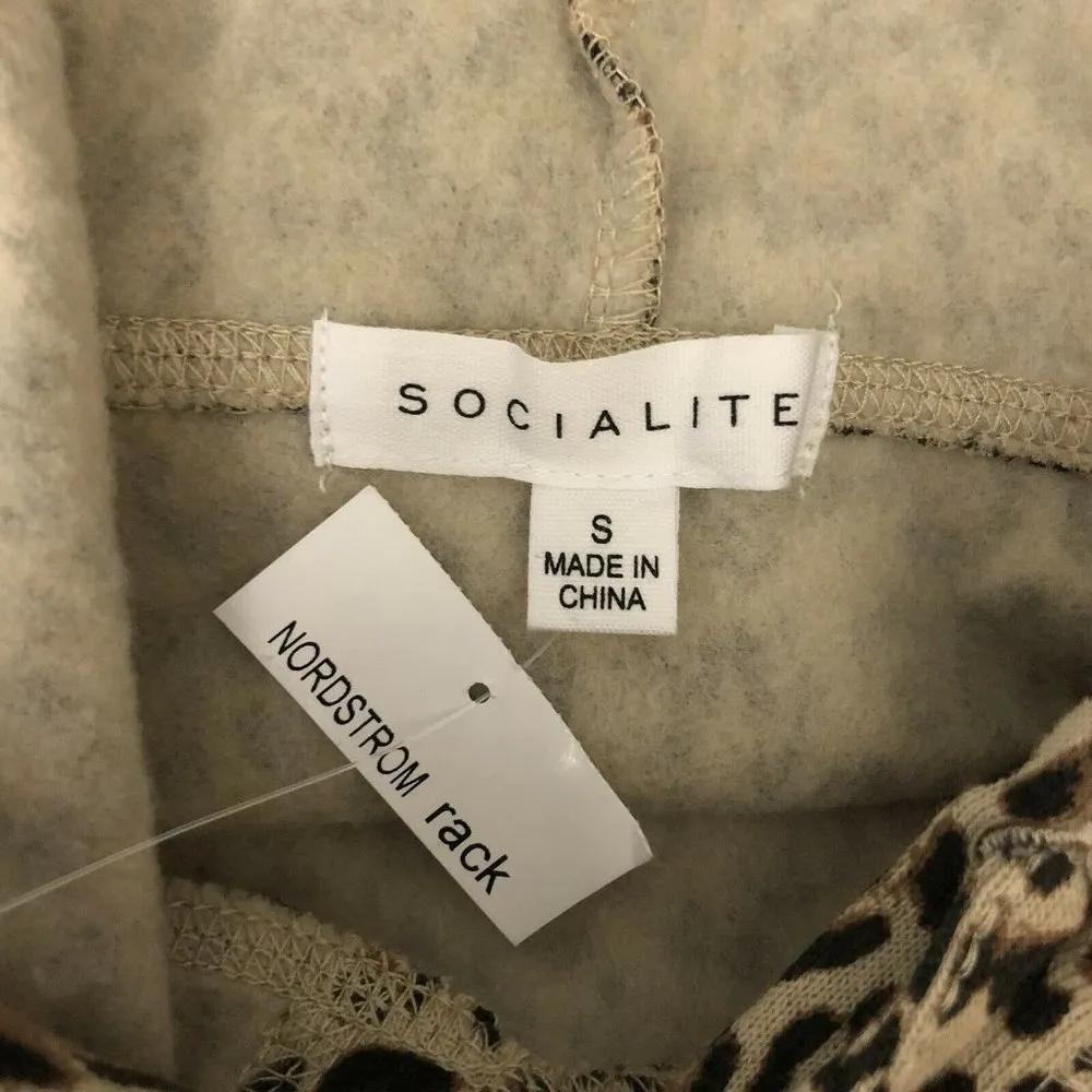 Socialite Womens Hoodie Pullover Pockets Fleece Lined Leopard Print Brown Size S - Image 4