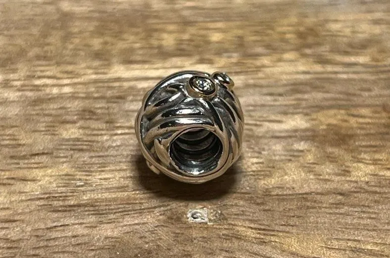 Pandora Woven Together Sterling Silver w/ 14K Gold & Diamonds Charm RETIRED - Image 8