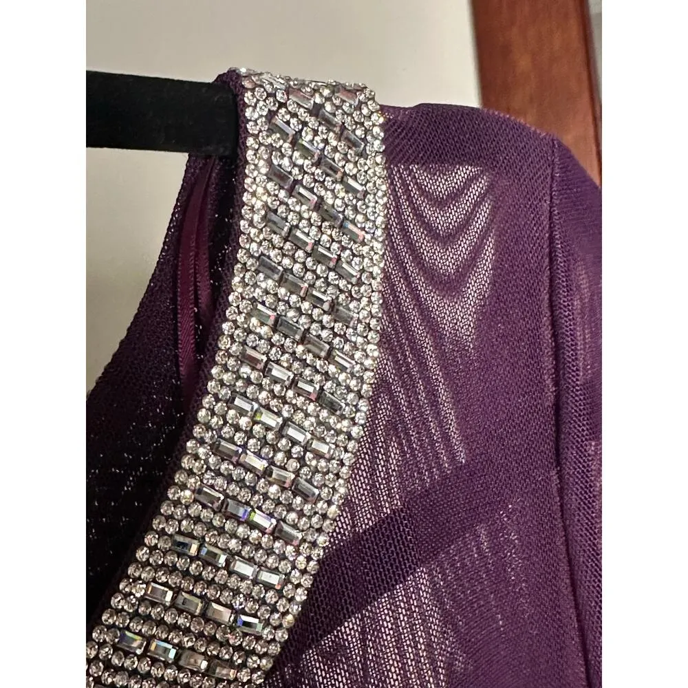 Alex Evenings Long Shift Dress Illusion Neck Line In Eggplant - Image 5