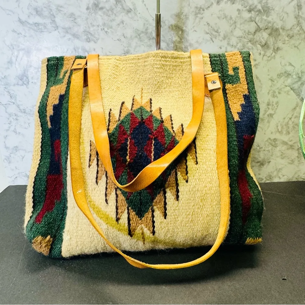 Wool Purse Modern Hand Woven Large Southwestern Laptop Bag Tote - Image 3