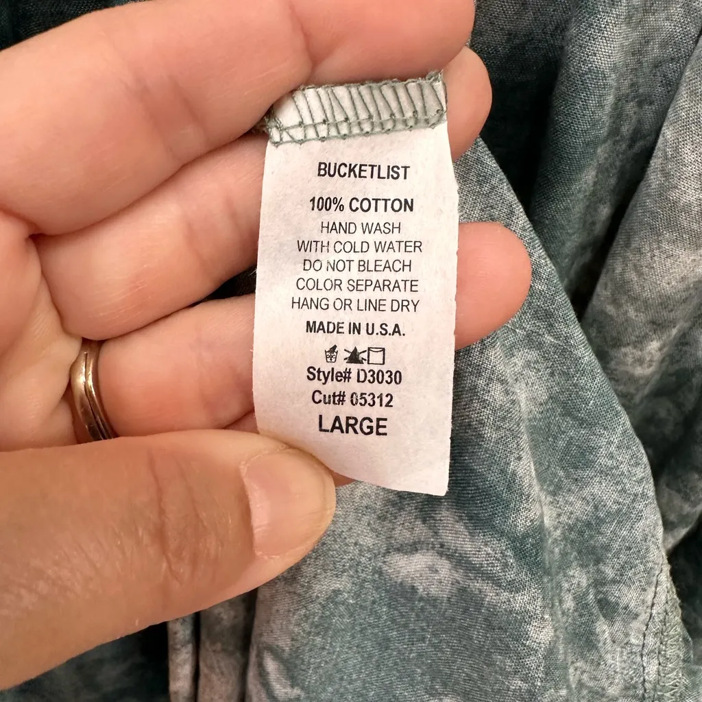 BUCKETLIST Blue Green Tie Dye Maxi Sundress Cotton Ties At Shoulders Size L - Image 5