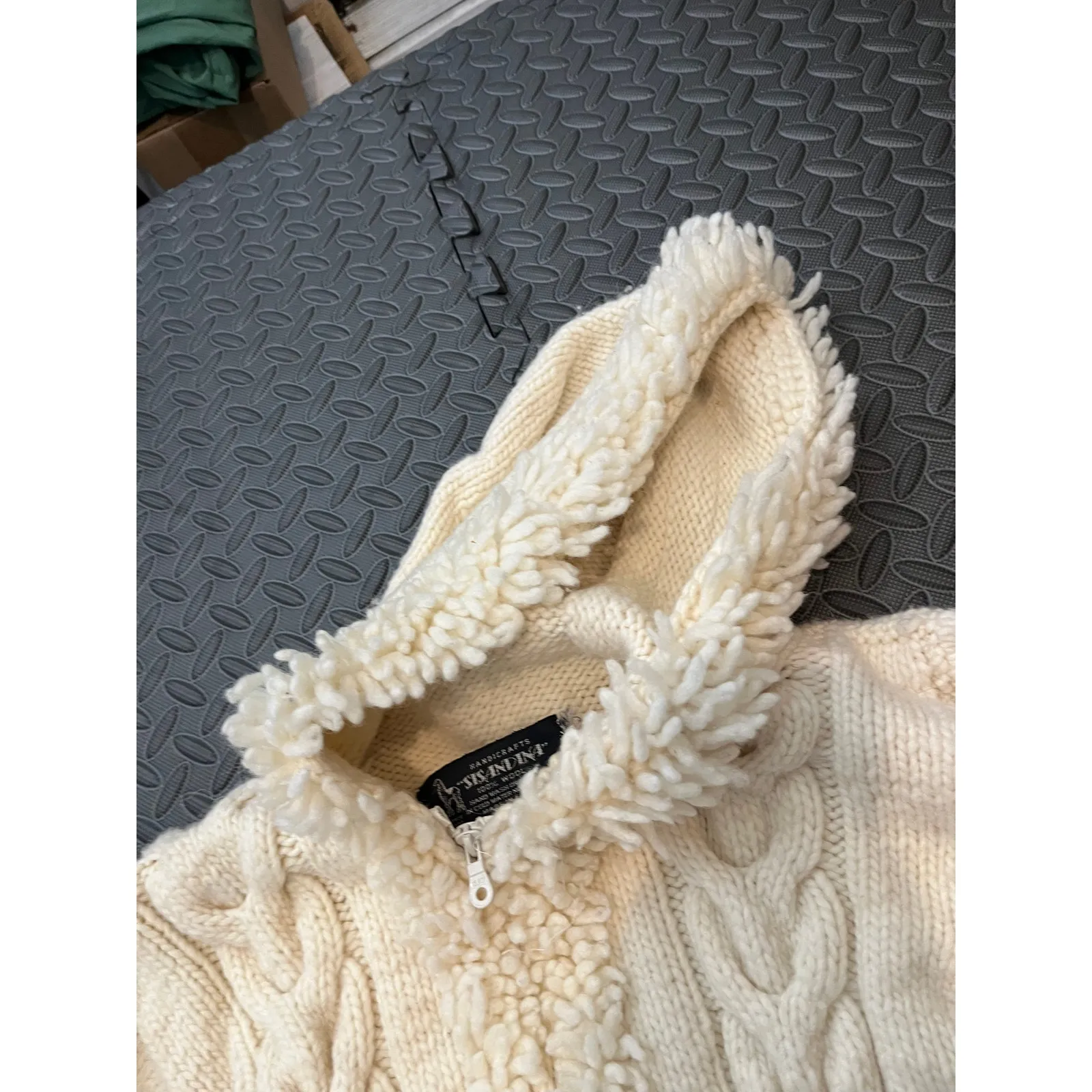 Sisandina Wool Sweater Womens XS/S Cream Handknit Zip Front Penny‎ Y2K Fringe - Image 3