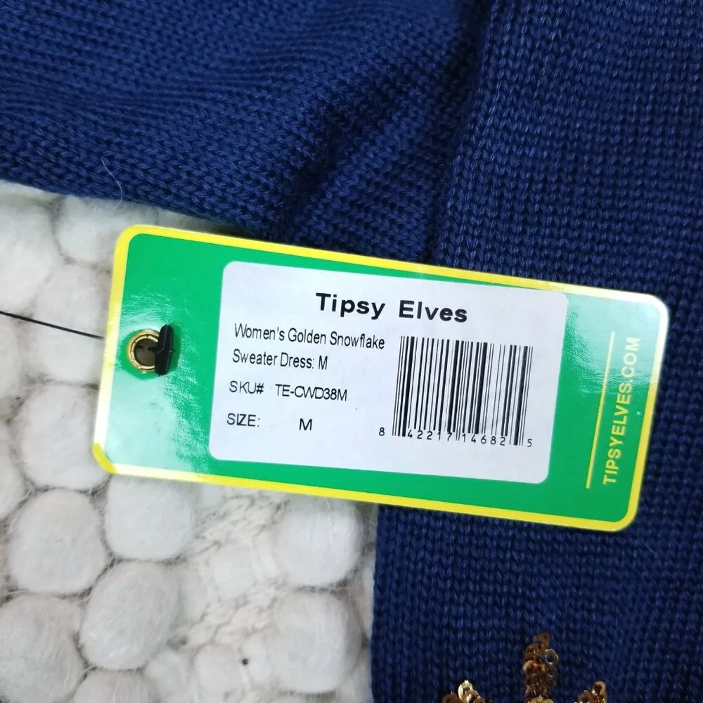 NWT Tipsy Elves Golden Snowflake Sweater Dress Sz Medium - Image 8