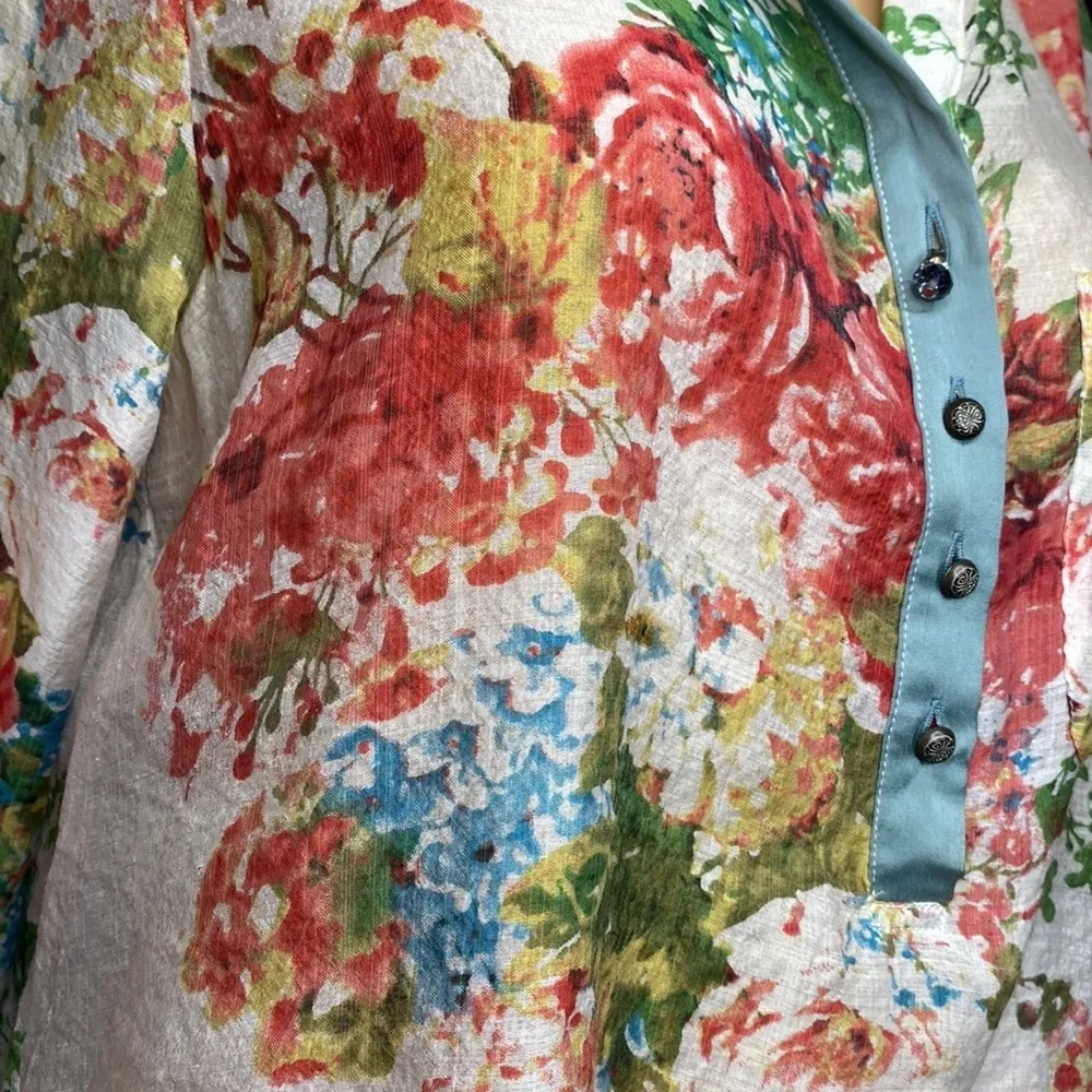 Anthropologie Aratta Silent Journey Floral Silk tunic blouse size M White Size M - Image 8