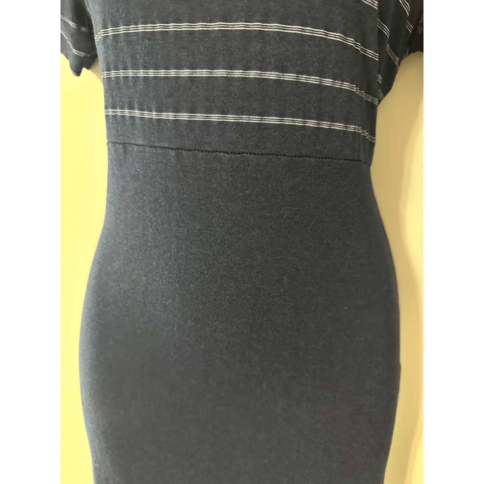 L.L.Bean Navy Blue White Stripe Midi Dress‎ Petite Medium Jersey Knit - Image 3
