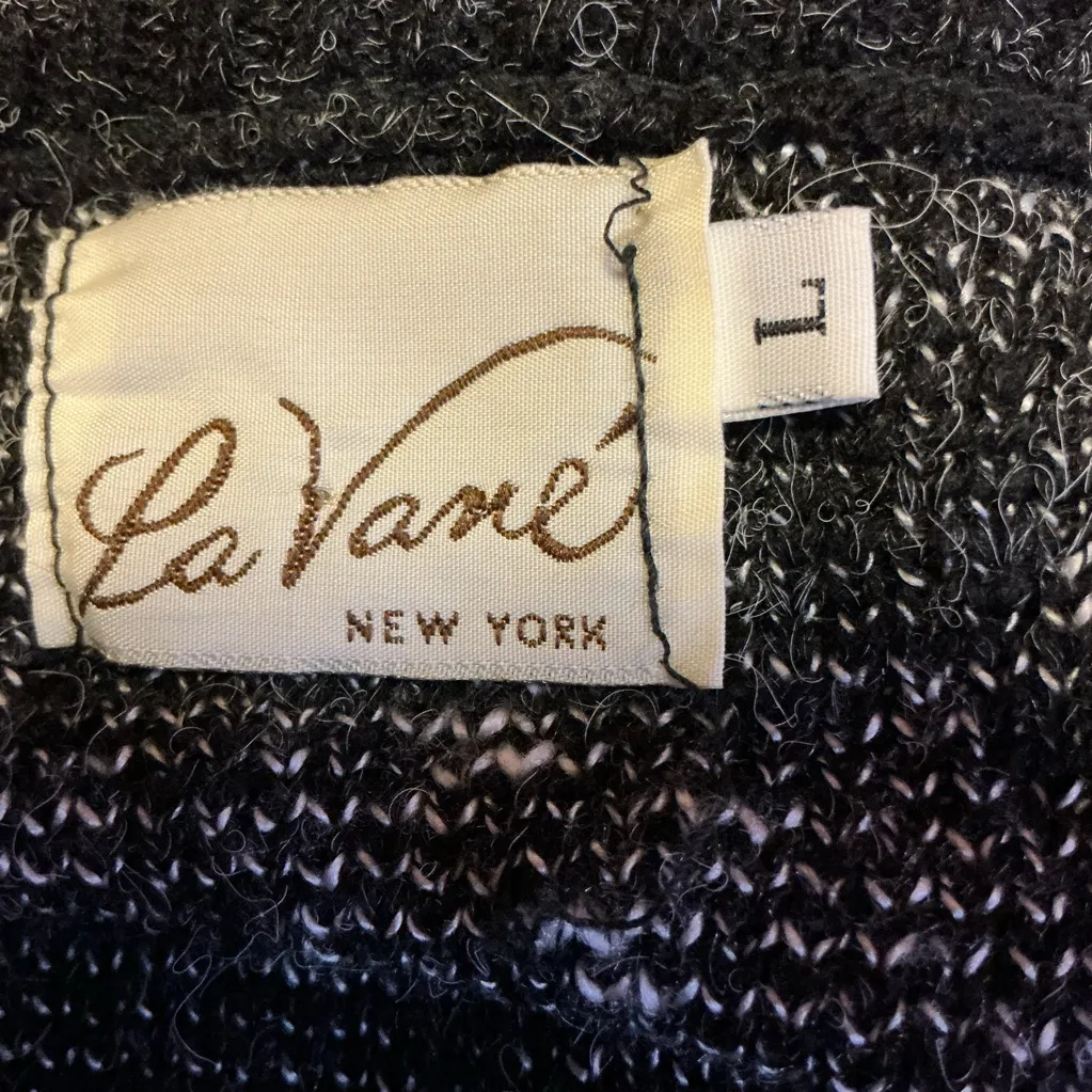 80s Vintage Abstract Knit Sweater Oversized Black Gray Size L - Image 2