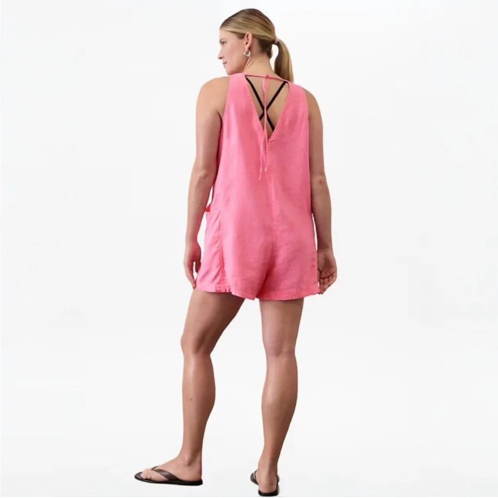 Athleta Retreat Linen Romper in color Raphanus Pink Sz M - Image 4