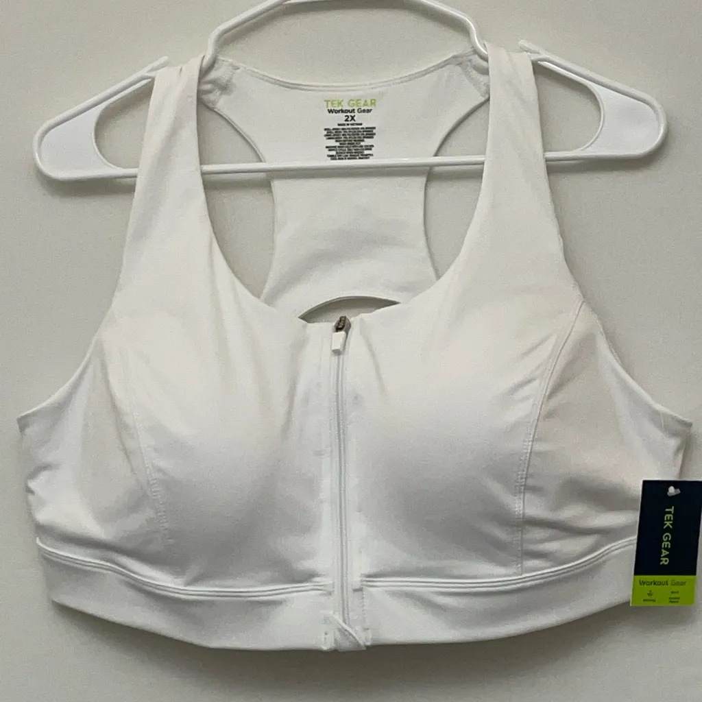 Tek Gear White Racerback Sports Bra size:2X with Front Zipper   (E4)..? - Image 2