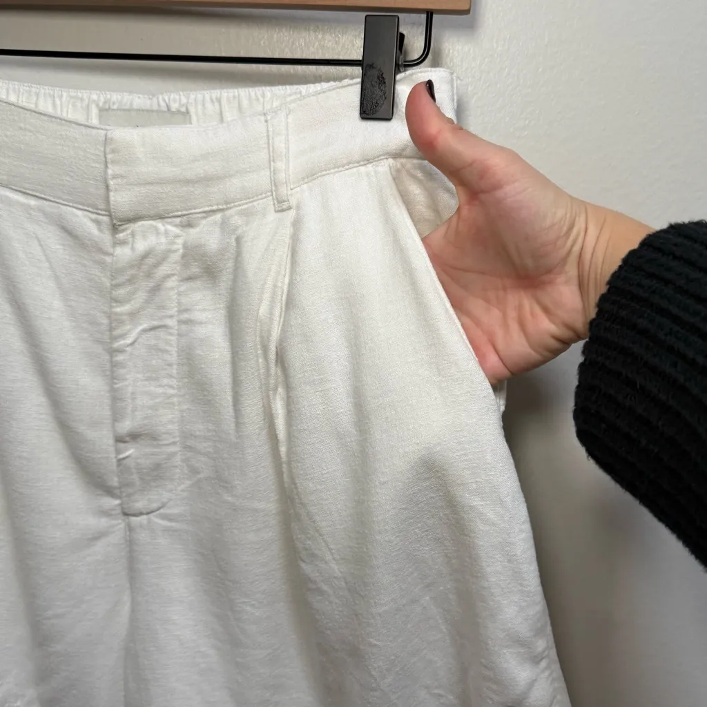 Abercrombie & fitch high rise pleated tailored white linen shorts 5” small coast - Image 6