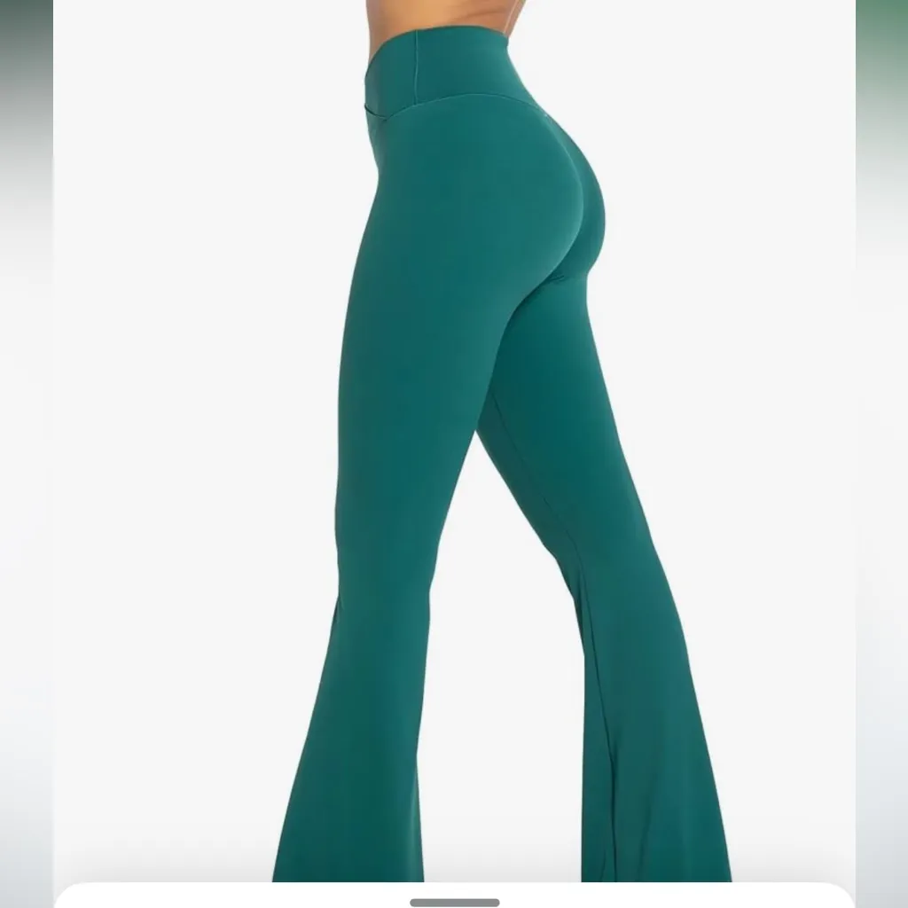 Sunzel Flare Crossover Turquoise Blue Yoga Pants with Tummy Control Size Medium - Image 2