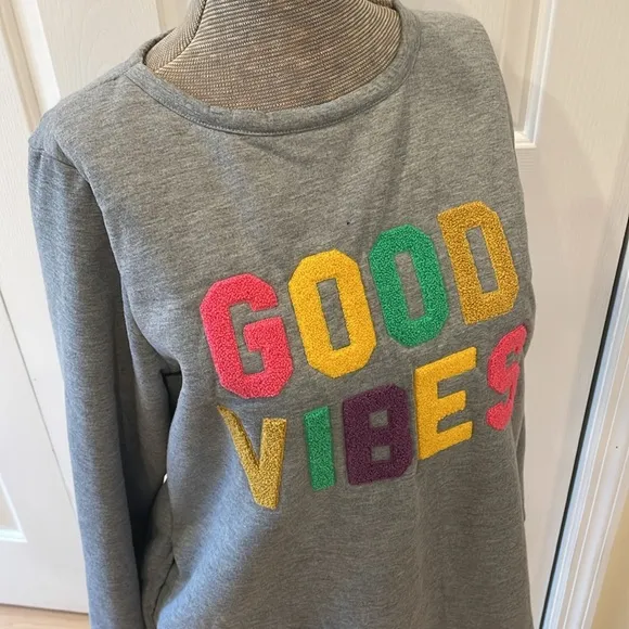 Simply Southern gray good vibes fleece lined sweatshirt dress - Image 2