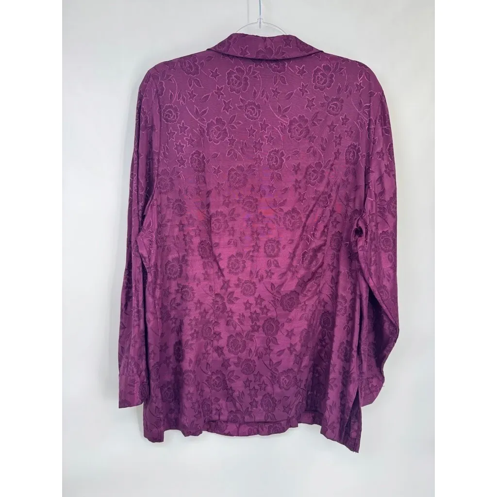 Vintage Kathie Lee Woman Button Front Top Womens 14W/16W Purple Floral Satin - Image 8