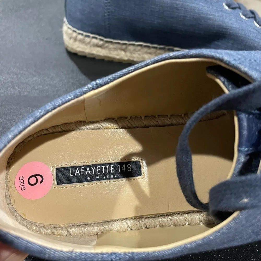 Lafayette 148 Women’s size 9 DULCI Denim Blue Espadrille Sneakers Lace Up Flats - Image 6