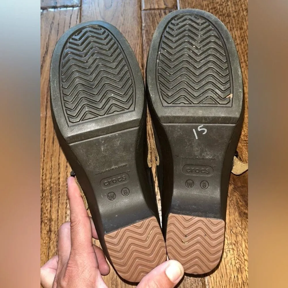 Crocs Womens Brown Shoes Size 8 Tan Mule Clog Heel Rubber Washable Closed Toe - Image 6