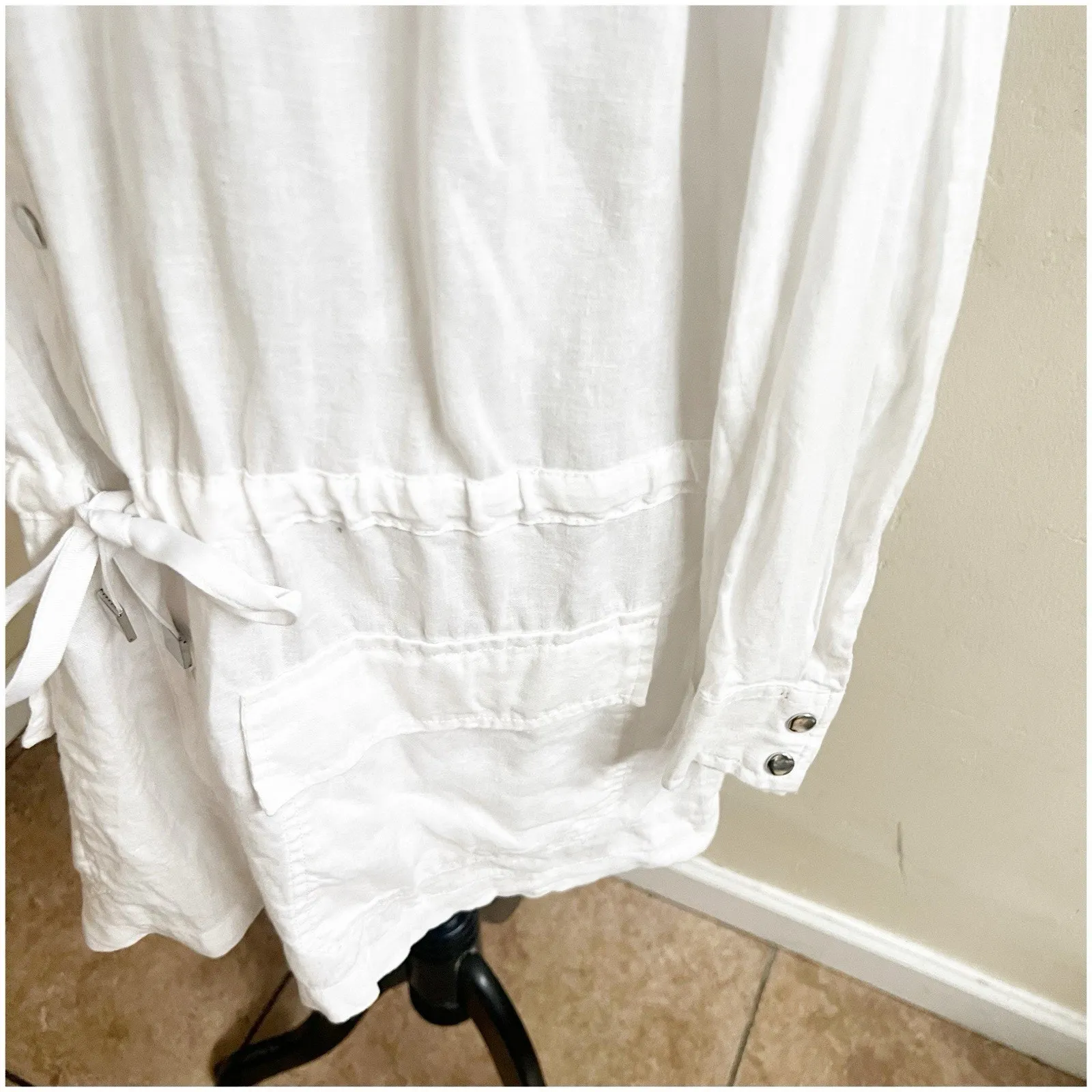 Rachel By Rachel Roy White 100% Linen Jacket Sz 1X Hood Drawcord Waist Washable - Image 12