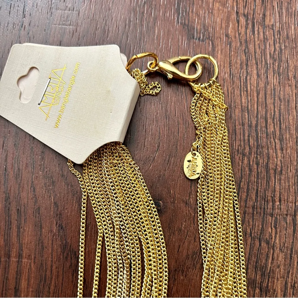 AMRITA SINGH 18K gold plated multi brass chain necklace, synthetic rubies, NWT - Image 5