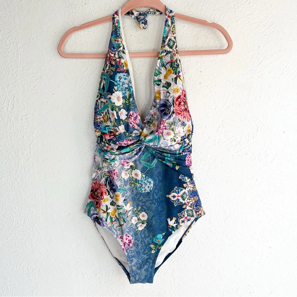Johnny Was Sady Floral Halter One Piece Swimsuit Sz Large - Image 3