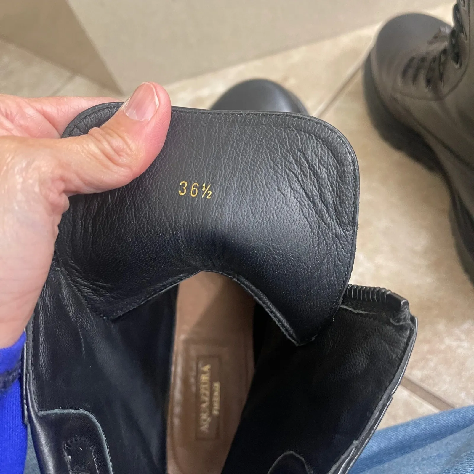 Aquazzura kicks Firenze Black Leather Combat Boots Lug Sole Women Size 6.5/36.5 - Image 7