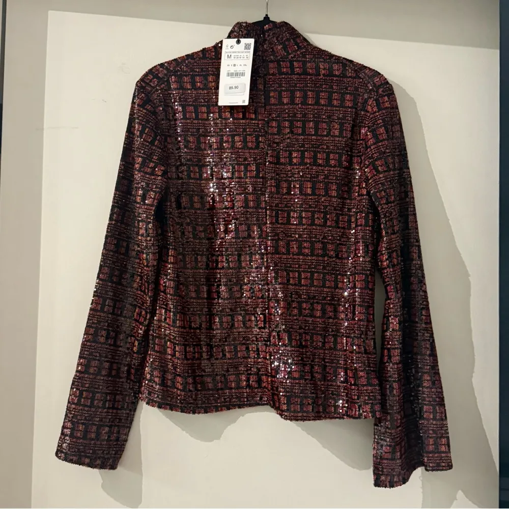 NWT Zara High Collar Sequin Long Sleeve Top - Image 9