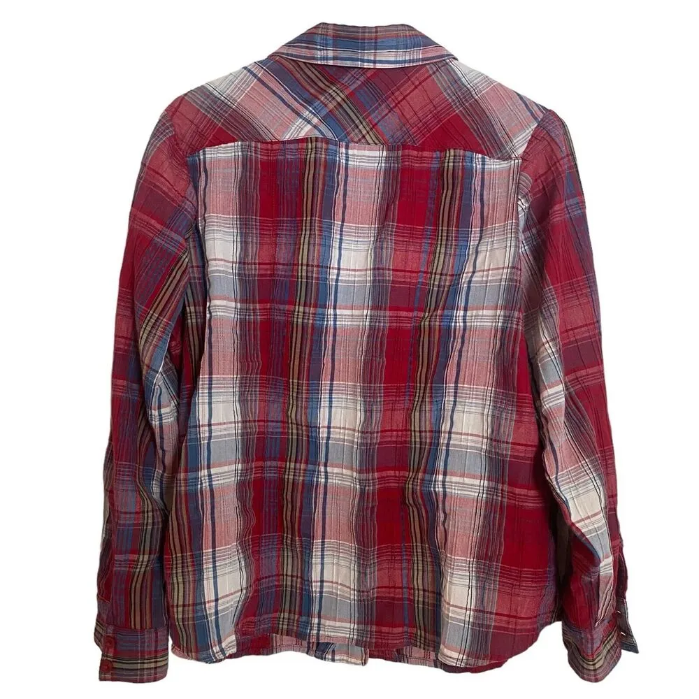 C.J Banks Women's Red White Blue Plaid Button Down Shirt Plus Size X Seersucker - Image 2