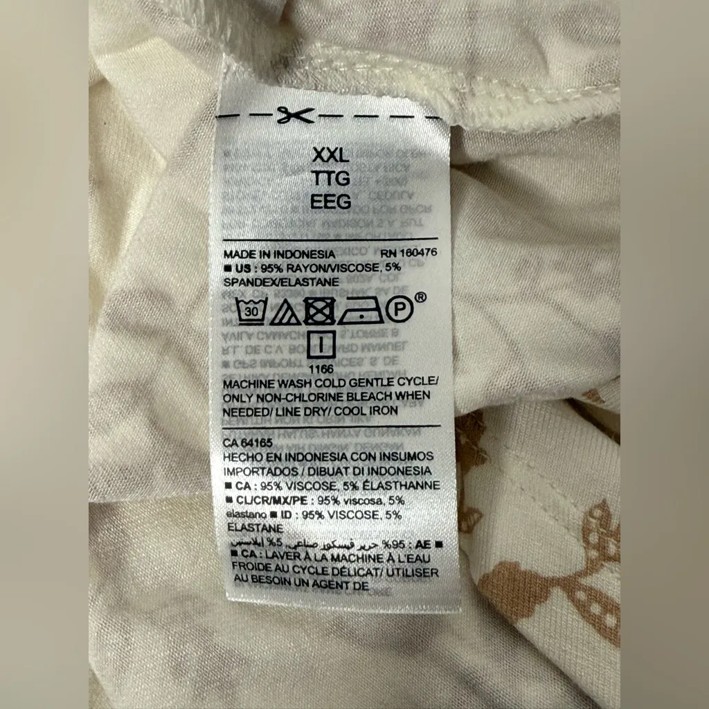 Old Navy Womens Size XXL T-Shirt Beige Brown V-Neck Floral Fall Short Sleeve New - Image 7