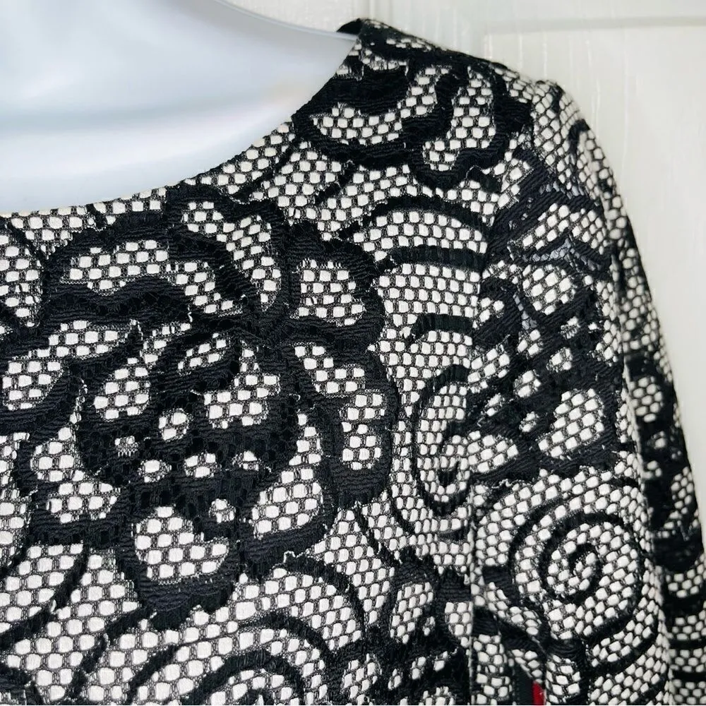 Nicole Miller Floral Lace Overlay Multicolor Side Stripe Midi Dress Black M - Image 4