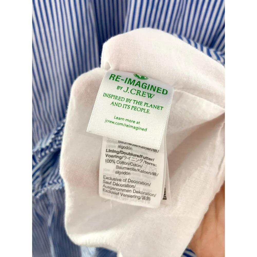 J Crew Floral Embroidered Popover Dress Ruffled Hem Blue White Stripe Medium - Image 9