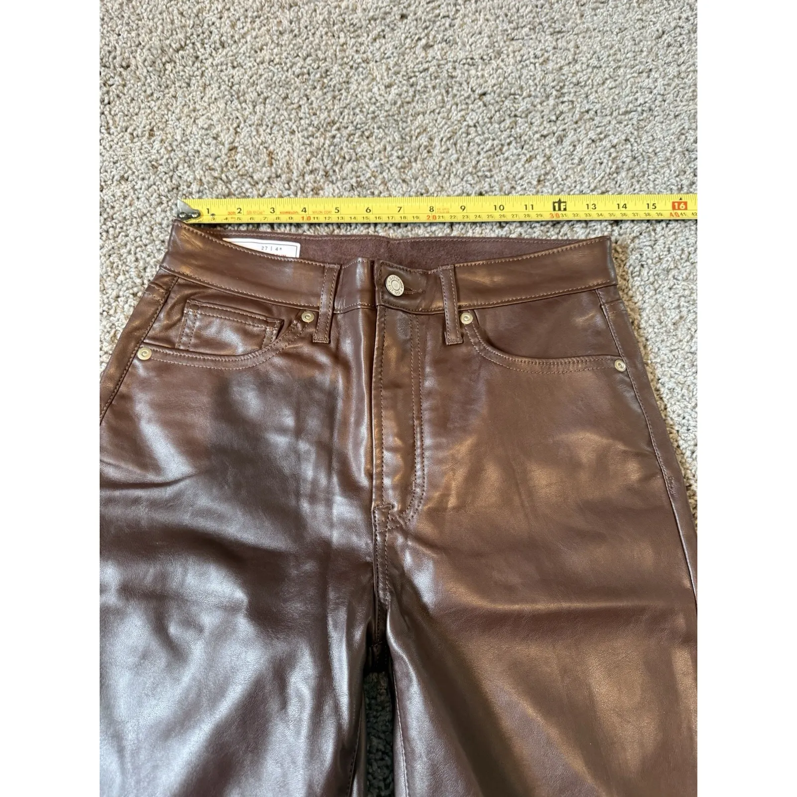 Gap Chocolate Brown Faux Leather Vintage Slim High Rise Pants Sz 27/4 - Image 6