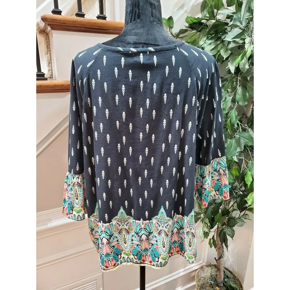 New Direction Women's Black Cotton & Modal Long Sleeve Round Neck Blouse Size XL - Image 6