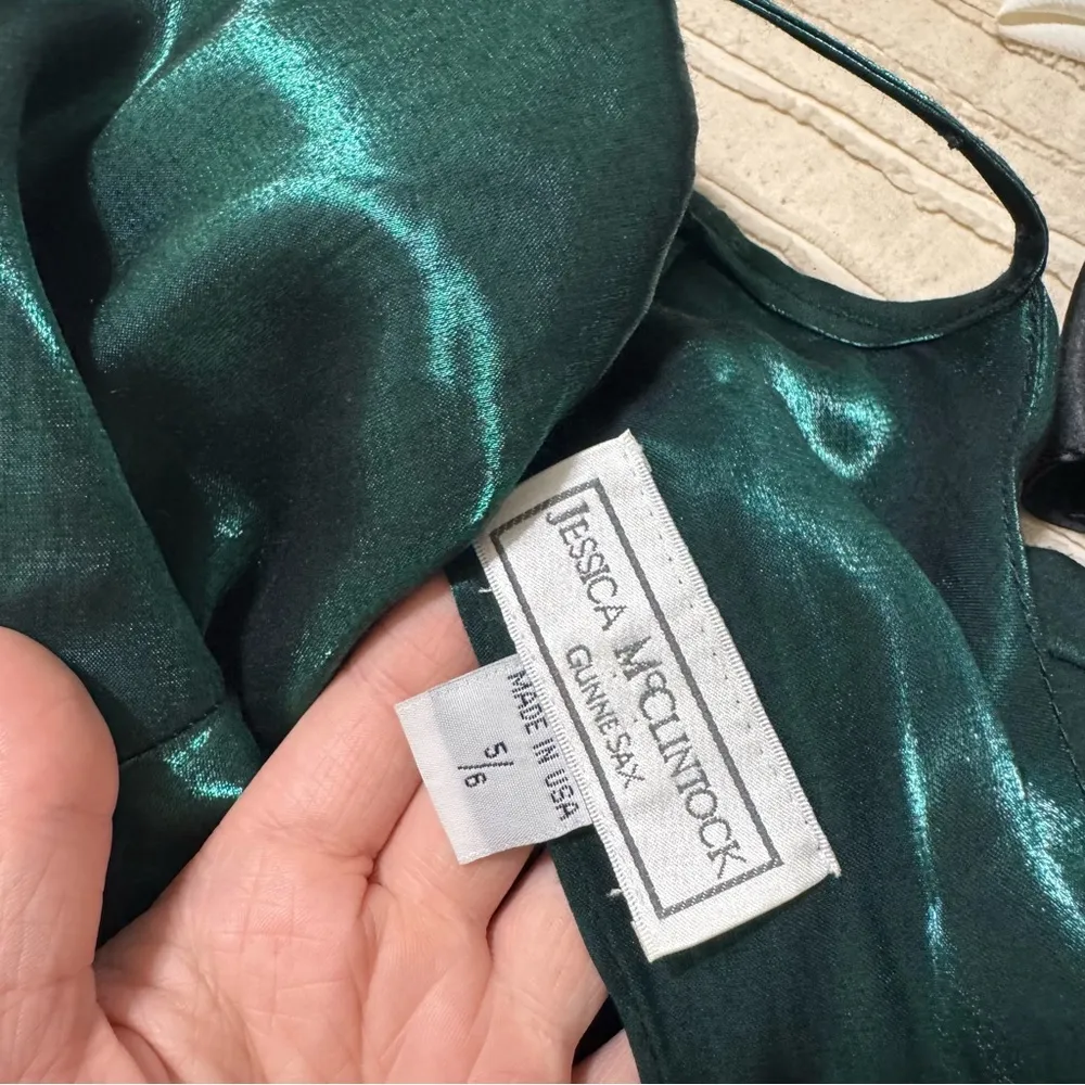 Jessica McClintock Gunne Sax Elegant Green High Neck Jewel Dress - Image 6