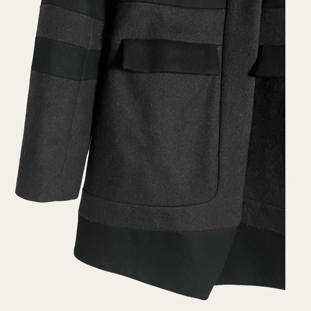 Reiss Laurent Women’s Wool Cashmere Black Gray Colorblock Pea Coat Size Small - Image 8