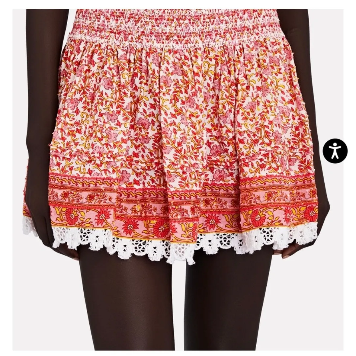 Poupette St Barth Galia Smocked Mini Skirt Size XS Pink Mistral Floral Boho - Image 3