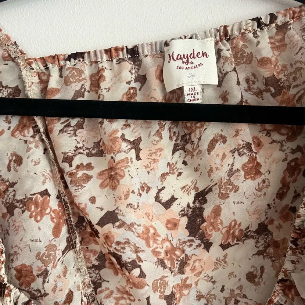Hayden  Los Angeles 1XL Pink Floral Ruffle Blouse - Image 3