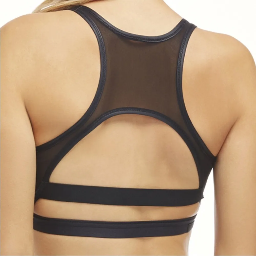 NWT Fabletics Tropez Sports Bra Sz XL Black Metallic Sheen Strappy Open Back - Image 4