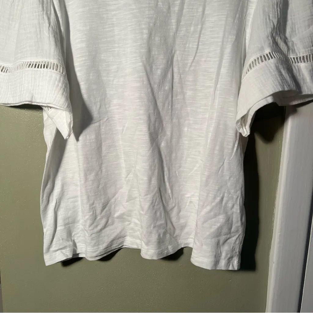 Design History Gauzy T-Shirt White Wide Sleeves Crochet XL - Image 3