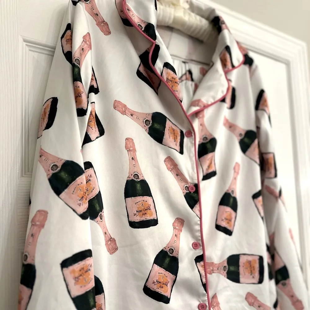 Sheshow  Veuve Rosé Champagne Pajama Set Women's Small Novelty Satin Bachelorette - Image 4