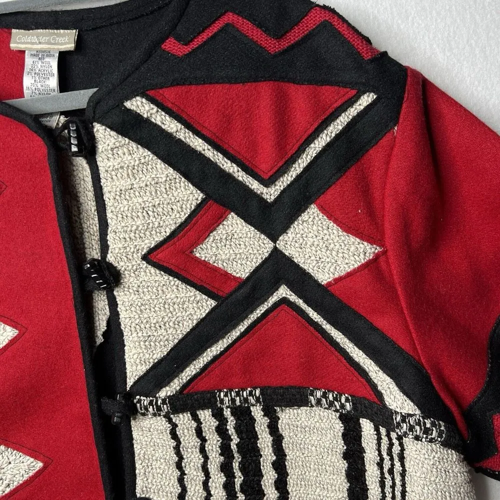 Coldwater‎ Creek Jacket 3XL Red Patchwork Aztec Abstract Wool Blend Knit - Image 8