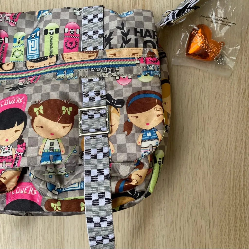 NWOT Y2K Kawaii Harajuku Girls Characters Checkerboard Crossbody/Messenger Bag - Image 3