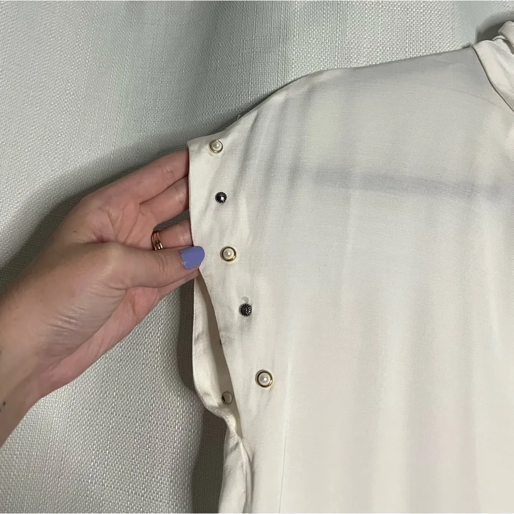 Sandro Paris White Courbe Studded Blouse Medium - Image 7