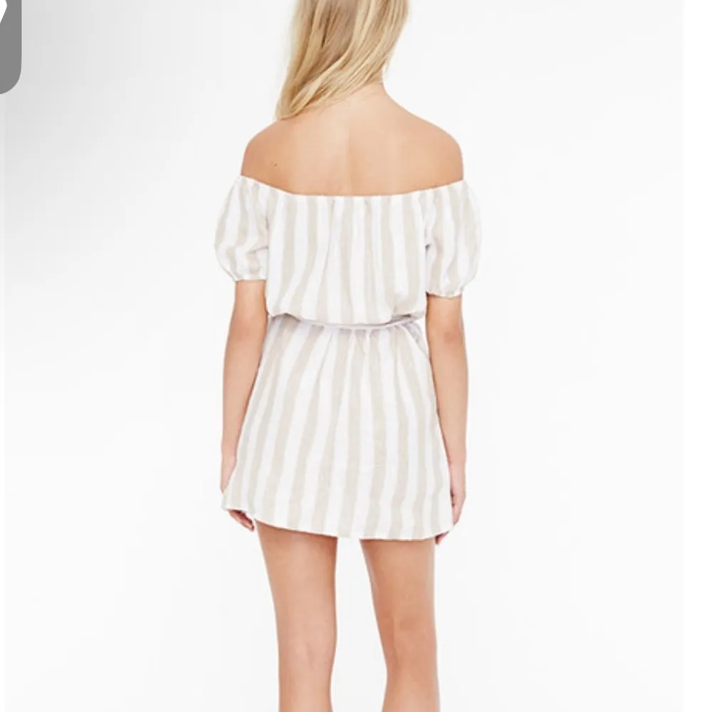 FAITHFULL THE BRAND Savoy Dress in Atacama Stripe 100% Linen Off Shoulder Size 6 - Image 2