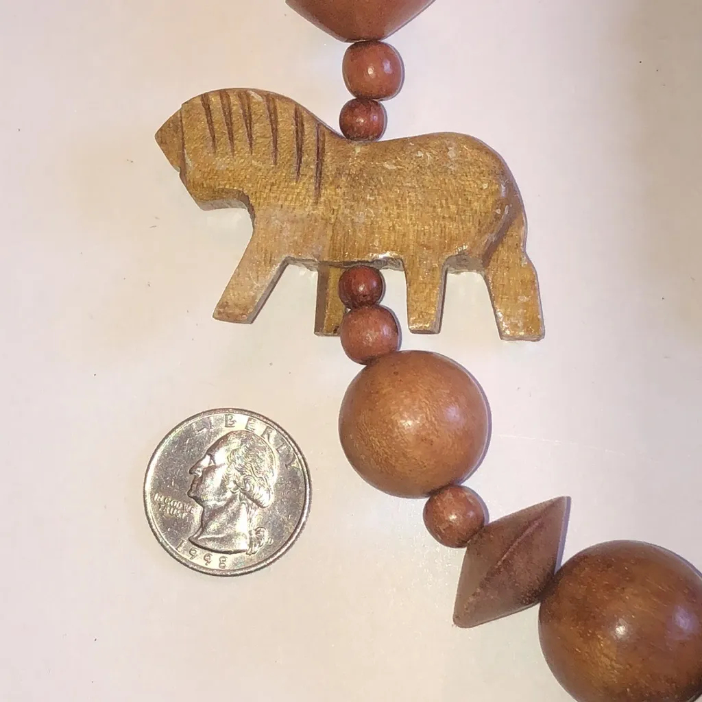 Wooden Beaded Boho Animal Accents Retro Necklace Brown - Image 3