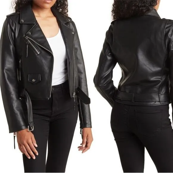 Rebecca Minkoff Faux Leather Moto Jacket‎ Size Large Black NWT Baddie Biker - Image 2