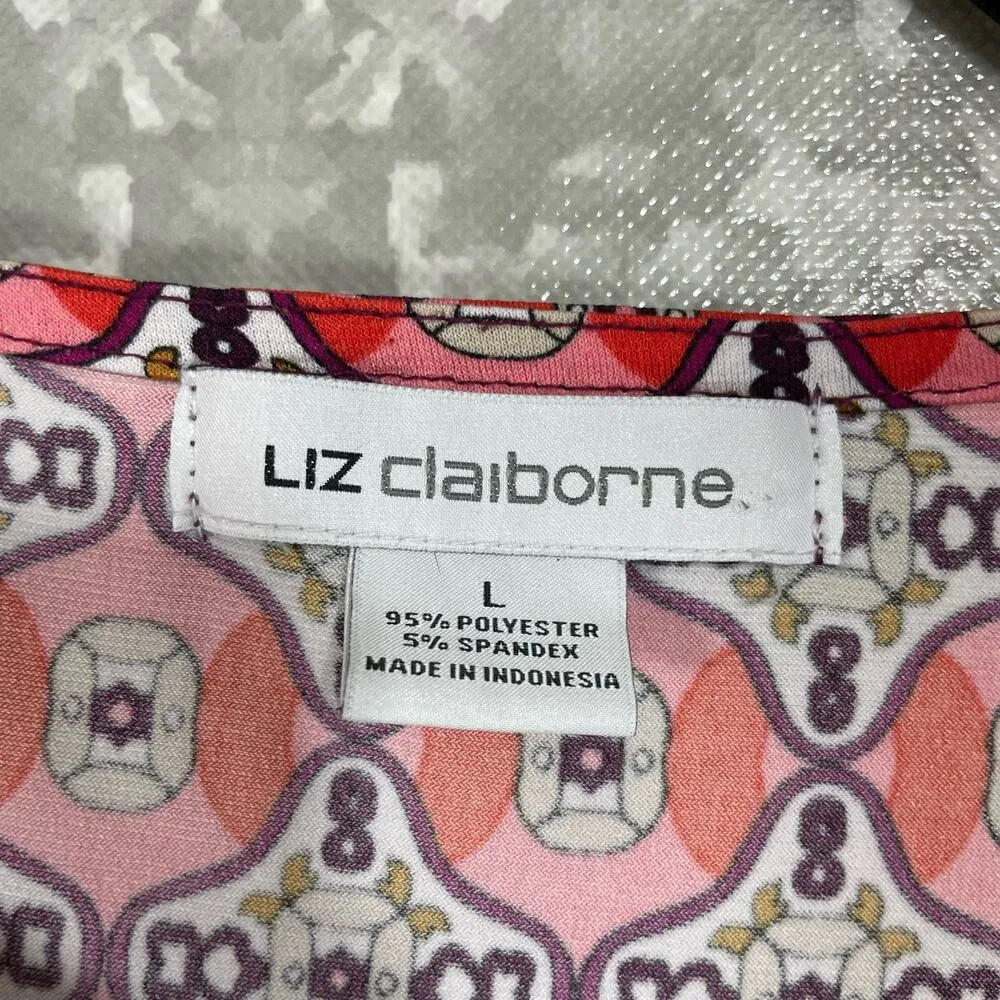 Liz Claiborne Women's Red Medallion Print Boxy Top - Size Large - Preppy Career - Image 5