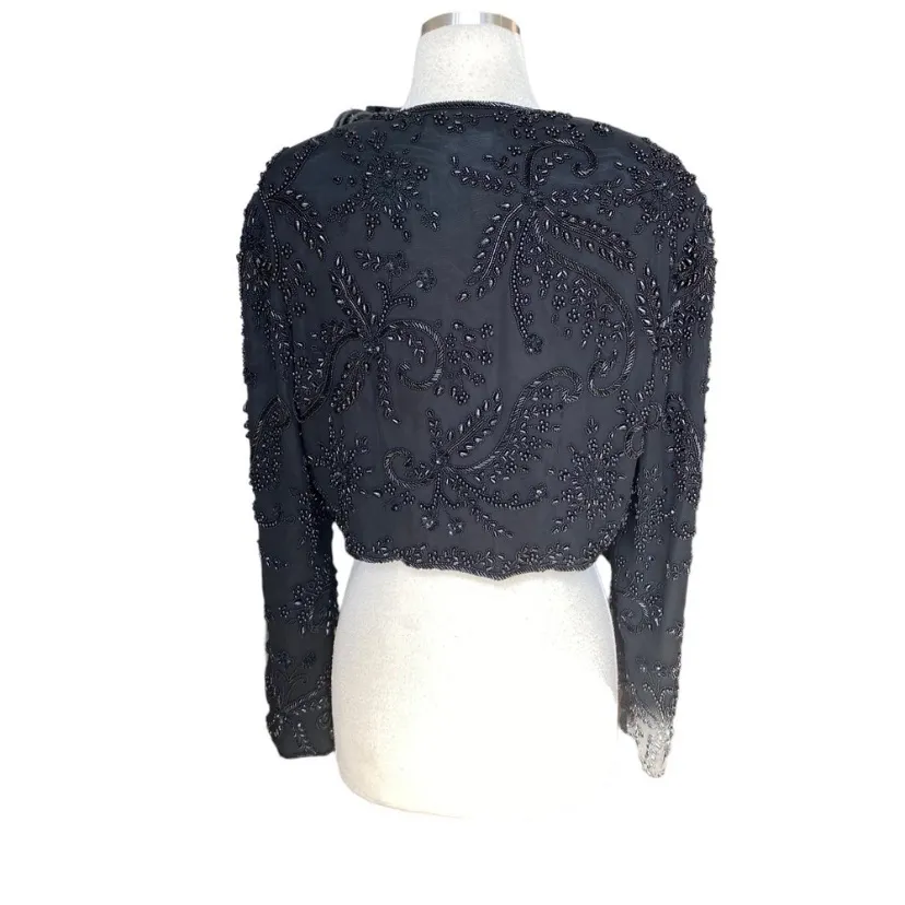 Vintage Adrianna Papell Silk Beaded Bolero Jacket In Black - Image 5